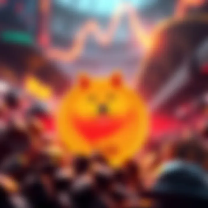 A graphic showing a rising Dogecoin symbol with a price tag indicating $10