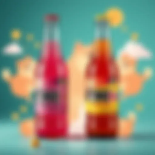 Two colorful beverage bottles labeled DogeSoda and DogeCola, surrounded by playful graphics of the Dogecoin meme