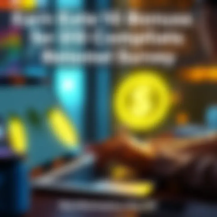 A person filling out surveys on a laptop with a dollar sign symbol and a timer indicating urgency