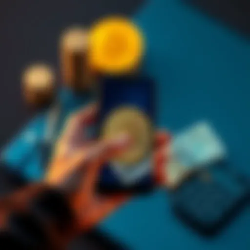 A person holds a smartphone showing a Bitcoin symbol with cash and a calculator beside them, illustrating the concept of earning interest on deposits in Bitcoin.