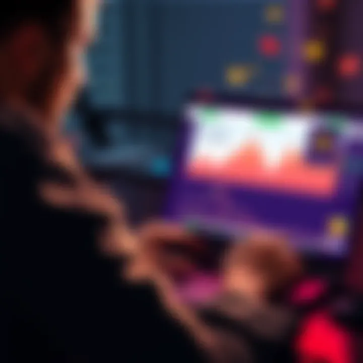 A person reviewing their Binance account with graphs and crypto symbols on a laptop screen, contemplating investment strategies for passive income.