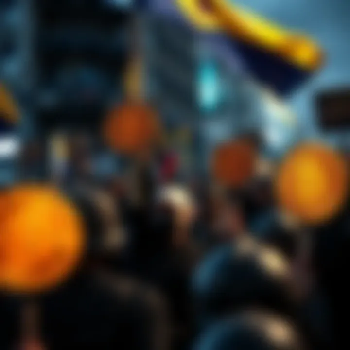 People protest against authoritarian rule in El Salvador with Bitcoin symbols and signs.