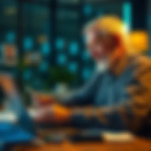 An elderly man reviewing his cryptocurrency portfolio on a laptop, looking pleased with the recent profits, surrounded by financial documents and a smartphone.