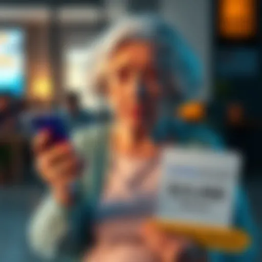 An elderly woman looking worried, holding a smartphone and a document about Coinbase. A sign reads '$15,000 Reward for Help'.