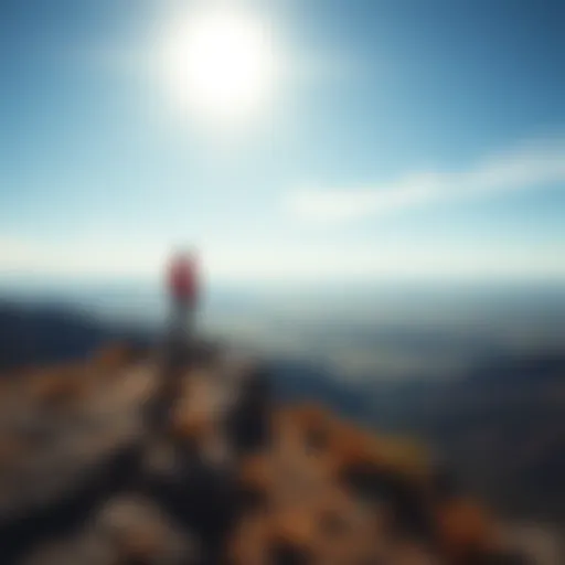 A serene landscape showing a person standing on a hilltop, looking out over a vast valley under a bright sky, symbolizing personal growth and higher perspectives.