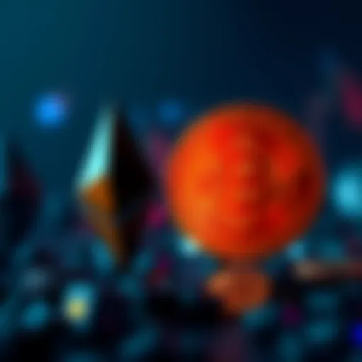 A visual comparison of Ethereum and Bitcoin, showing their symbols and key features side by side, representing financial strategies and monetary policies.