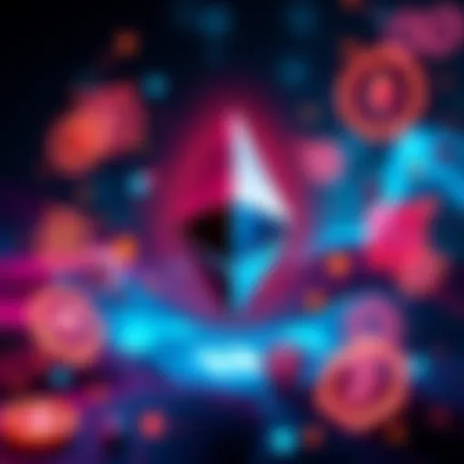 A graphic showing the Ethereum logo surrounded by icons representing smart contracts, DeFi, and blockchain technology.
