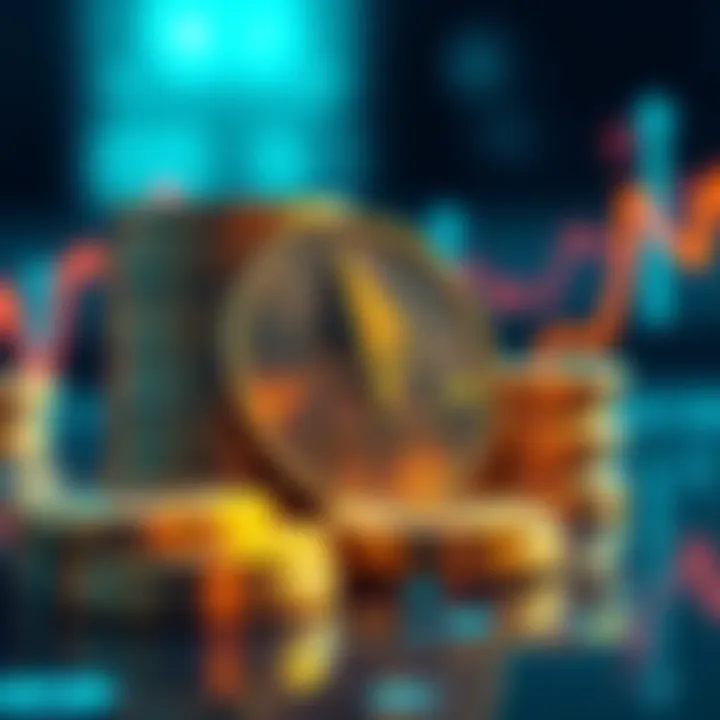 A stack of Ethereum coins with a graph showing an upward trend, symbolizing potential profit from selling ETH.