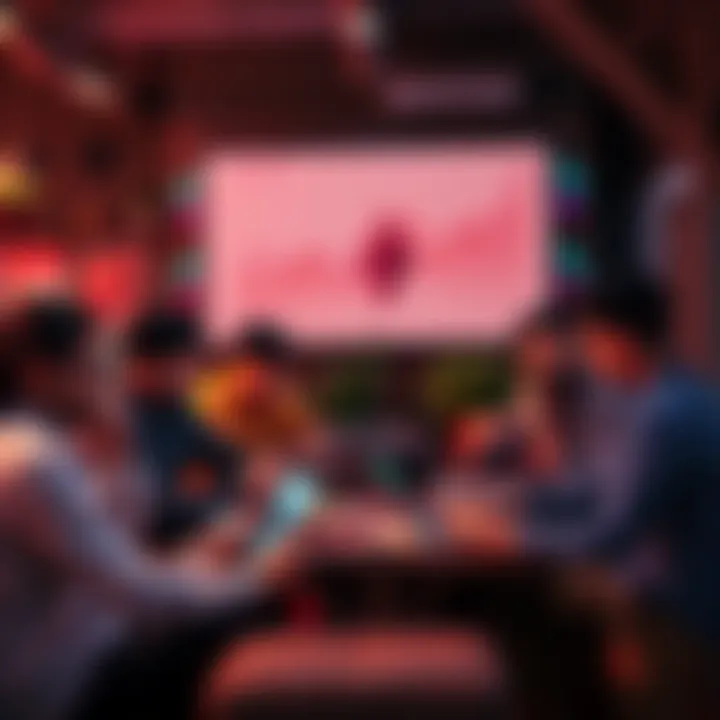 A group of people discussing Ethereum topics with laptops and charts in a casual setting