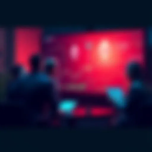 A group of people discussing Ethereum cryptocurrency with charts and news articles on a screen.