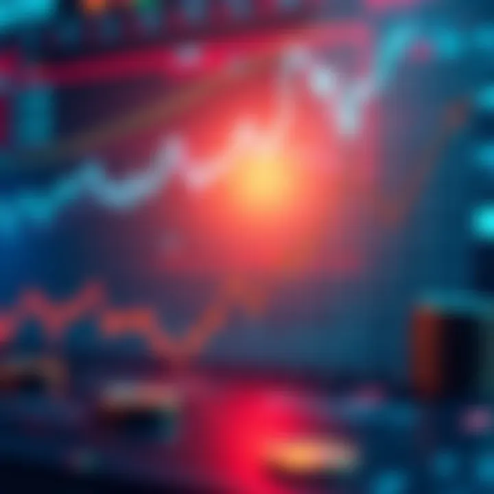 Graph showing Ethereum price fluctuations with a downward trend indicating potential dip, along with currency symbols and charts.
