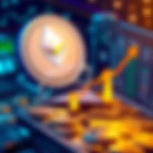 Visual representation of Ethereum's success with stablecoins showing arrows indicating growth and a digital wallet filled with coins in the background.