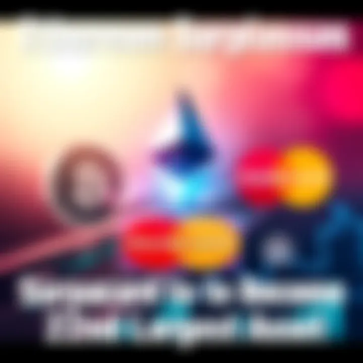 Ethereum logo with a graphic showing its rise above Mastercard and other companies logos