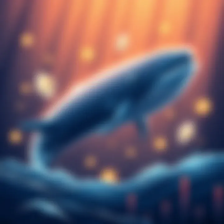 An illustration of a large whale with Ethereum symbols around it, representing a significant investment in ETH during a market downturn.