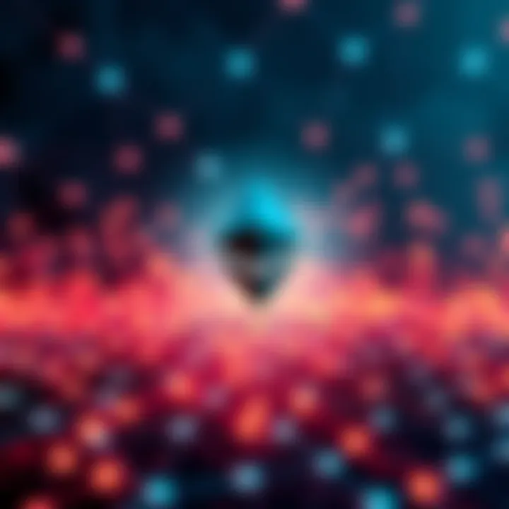 A visual representation of Ethereum's blockchain technology with interconnected nodes and the Ethereum logo, symbolizing its role in global finance.