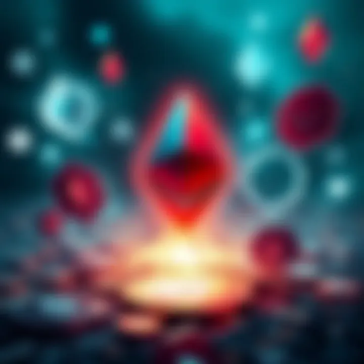 A visual representation of Ethereum battling against its rivals in the blockchain space, showcasing logos and symbols of various platforms competing with Ethereum.