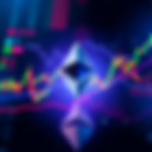 Ethereum logo overlaid on a financial chart showing upward growth, symbolizing increased market value in real-world assets