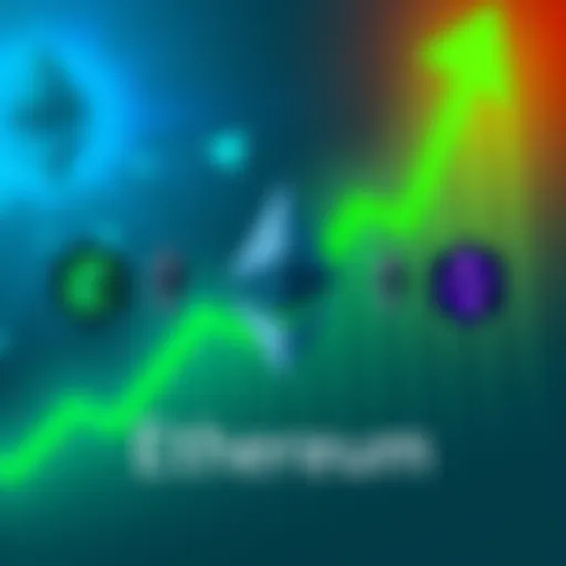 Ethereum logo in front of a green upward graph indicating growth to $4.7k, with Layer 2 project logos around it