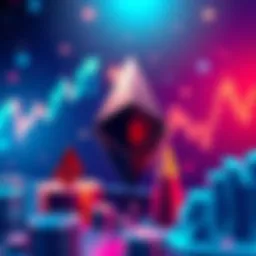 A graph showing Ethereum prices with upward trends and symbols representing legislation and investment confidence.