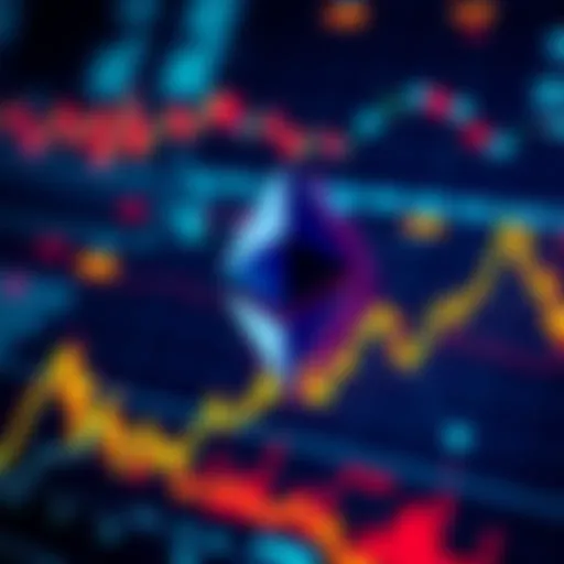 Ethereum logo overlaid on a digital chart showing high transaction rates with a stable line graph