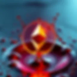 A digital representation of the Ethereum logo with oil droplets surrounding it, symbolizing the comparison between Ethereum and oil.