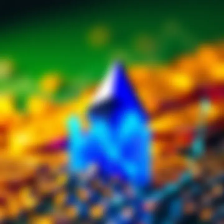 A graphic showing the Ethereum logo with a downward price chart, symbolizing a market dip, with coins in the background.