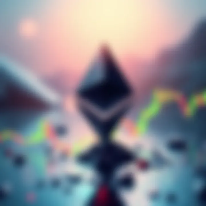 Ethereum logo with a downward trend graph, representing the price drop below $4,300