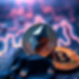 Ethereum logo leads over Bitcoin logo representing daily transaction flows