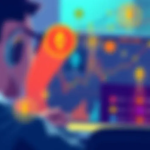 Illustration showing a person analyzing charts and ETH symbols, representing validator staking costs and returns