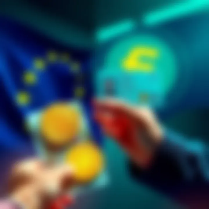 EU Identity Checks for Transactions A representation of identity checks with a person presenting an ID next to cash and cryptocurrency symbols, highlighting new EU regulations