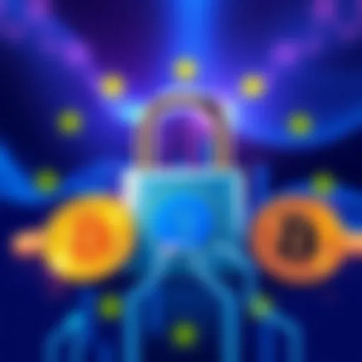 An illustration showing a digital lock and three privacy coins with an EU flag background, symbolizing the potential ban on privacy coins in Europe.