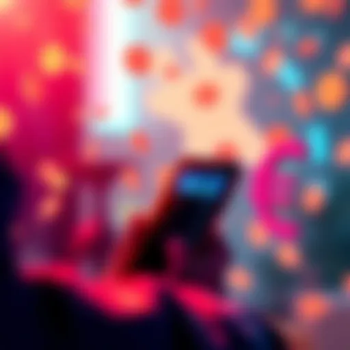 A person using a smartphone to exchange USD for EUR on the Nexo platform, with currency symbols in the background.
