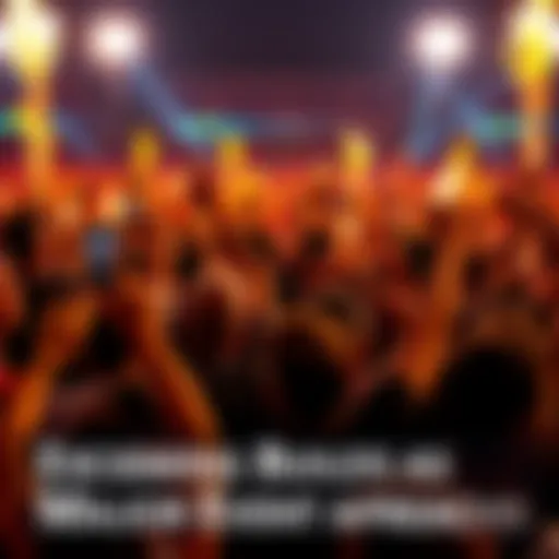 Crowd of people cheering and celebrating as they await a major event.