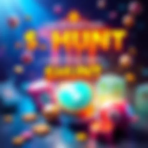 A graphic showcasing the upcoming $HUNT token launch with symbols of games and lotteries