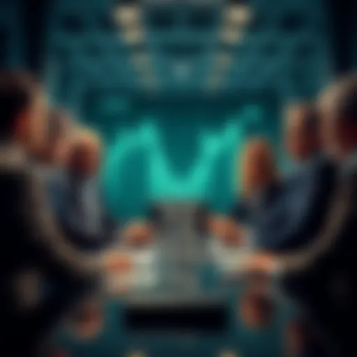 Group of financial experts discussing investment strategies and portfolio ratings at a meeting