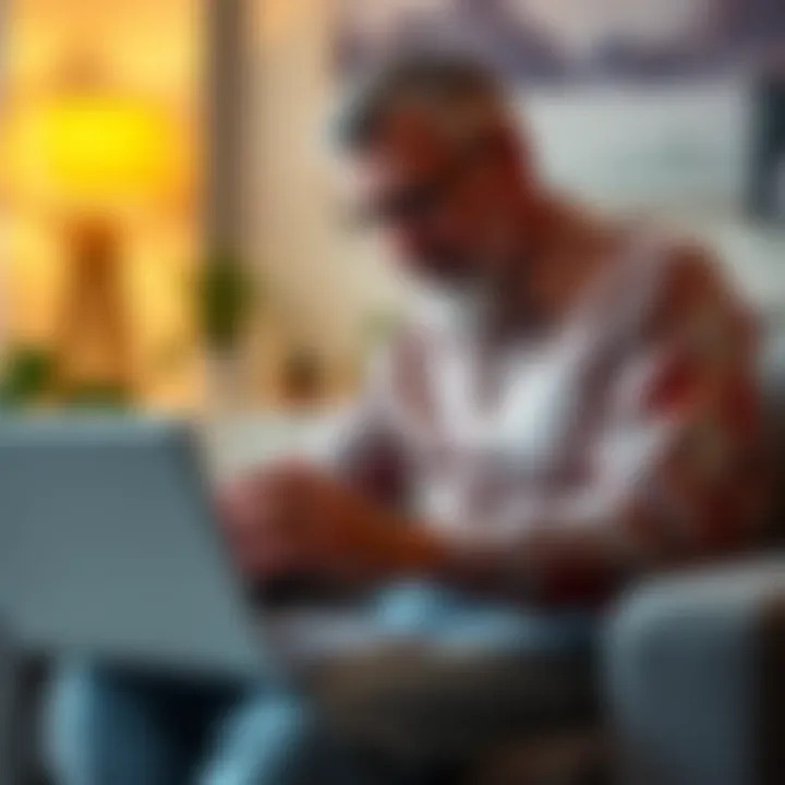 A 35-year-old man sitting with his father, looking at a laptop showing Bitcoin charts, both appear excited and anxious about the investment.