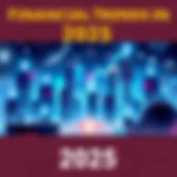 A digital illustration showing a futuristic city skyline with financial symbols like dollar signs and stock market graphs, representing innovation in finance for 2025.