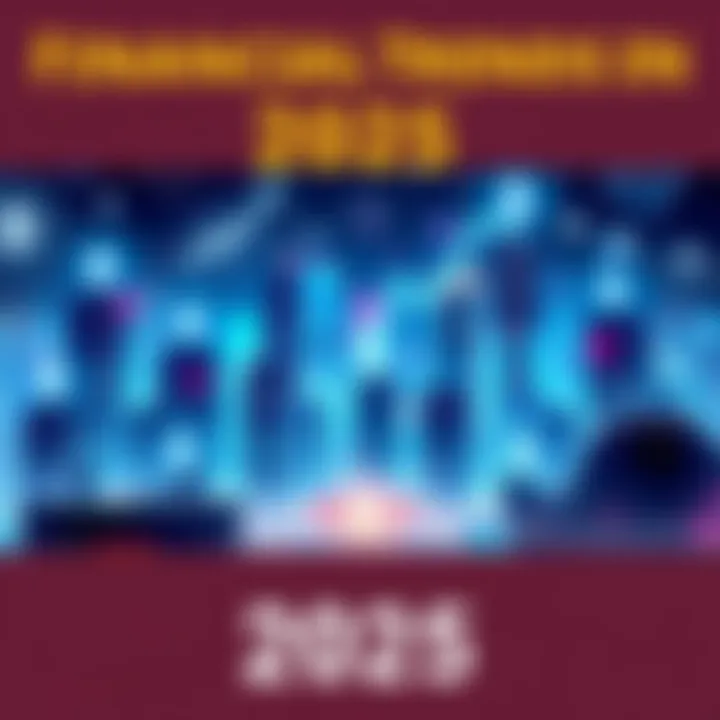 Financial Trends in 2025 A digital illustration showing a futuristic city skyline with financial symbols like dollar signs and stock market graphs, representing innovation in finance for 2025.