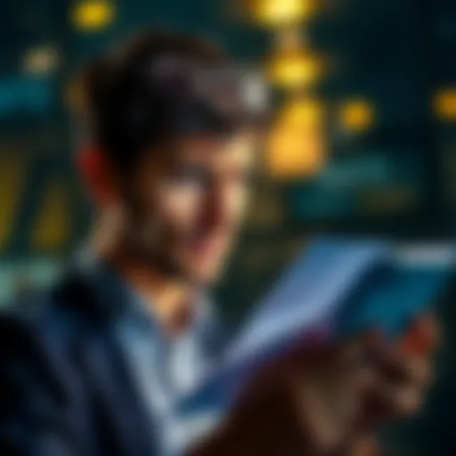A person looking confused while comparing financial advice on a paper with their own spending choices on a phone.