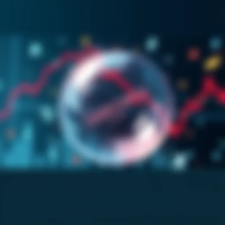 A graphic showing a large bubble surrounded by stock market symbols, indicating rising investment concerns.