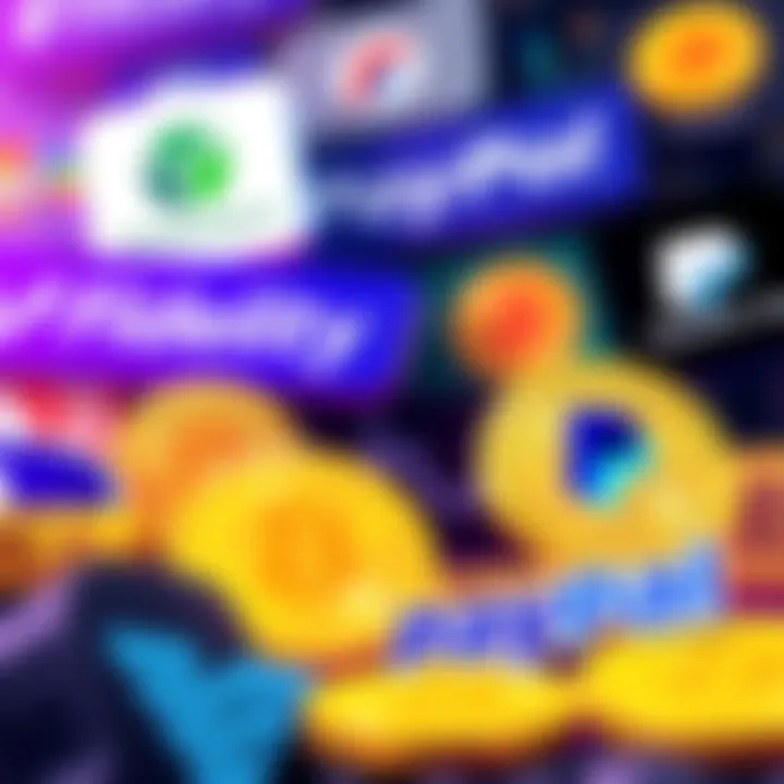 Illustration of major financial logos like Fidelity and PayPal with Bitcoin symbols, highlighting their investment trend