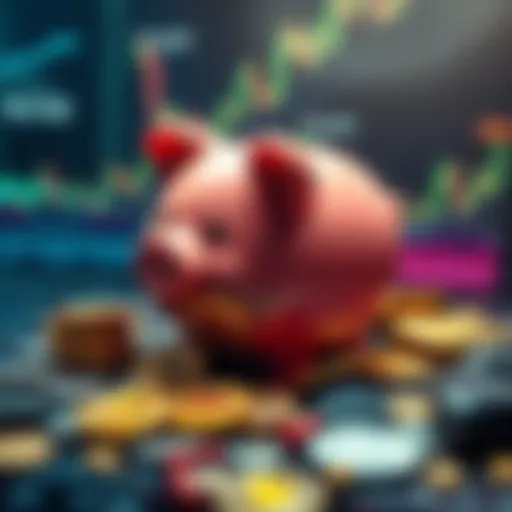 A broken piggy bank surrounded by cryptocurrency coins and financial charts, symbolizing the risks in ignoring economic truths.