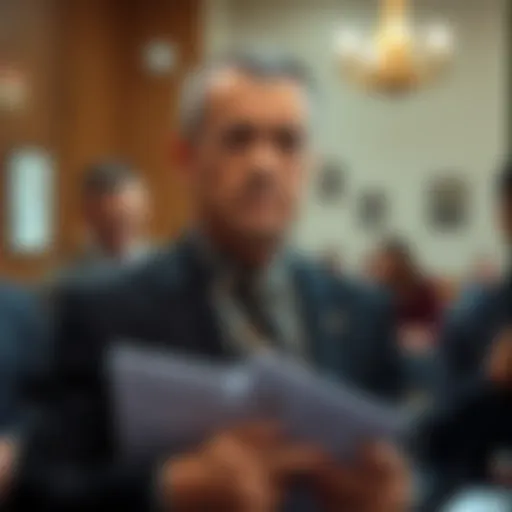 A former Los Angeles sheriff's deputy stands in court admitting guilt in a crypto extortion case, with a serious demeanor and legal documents in hand.