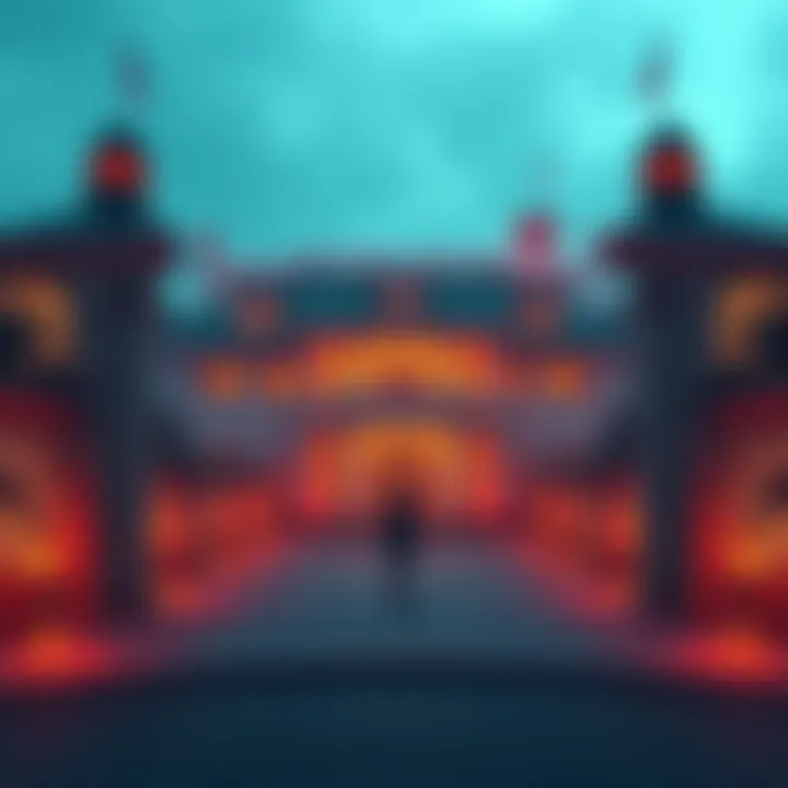 A high-security mansion surrounded by tall walls and guards, representing the life of wealthy Bitcoin investors amid societal unrest.