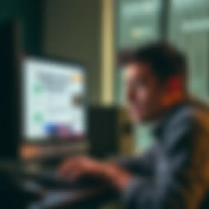 A person looking frustrated while viewing a cryptocurrency education post on their computer, with downvote arrows visible on the screen.