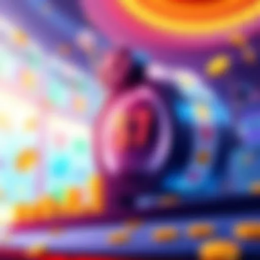 A graphic showing a large casino-style slot machine with symbols and coins, indicating potential prizes from free spins.