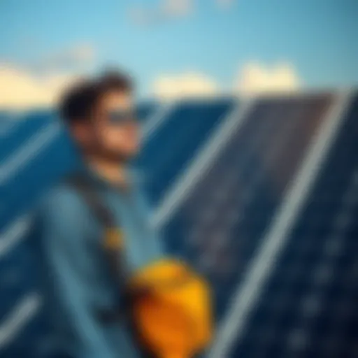 A French entrepreneur standing next to solar panels, planning to mine cryptocurrencies with free solar electricity.