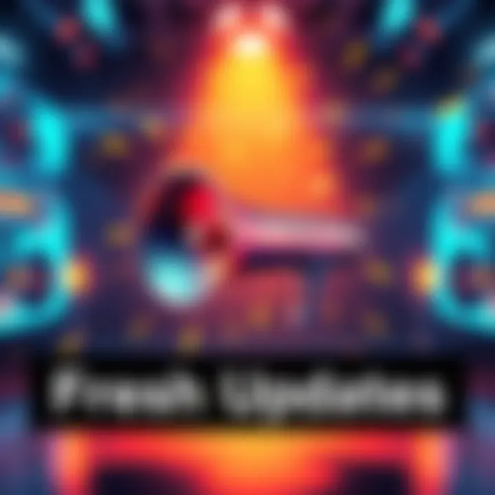 A vibrant graphic showing a megaphone, symbolizing the announcement of fresh updates and engaging content.