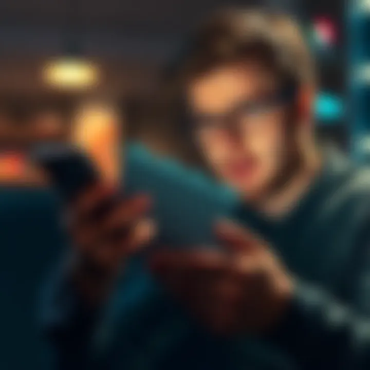 A worried friend looking at a phone with a scam message about arbitrage, showing concern over losing money.