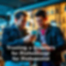 Two friends talking with one showing a phone with a professional's profile